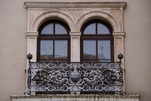 Munich, Germany - May 01, 2023: Antique window on famous Bavarian national museum in Munich.