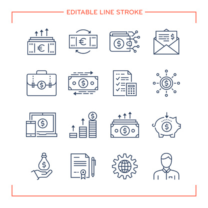 Editable Line Icons for Euro Dollar.