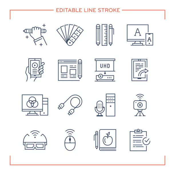 Vector illustration of Editable Line Icons for Schooling