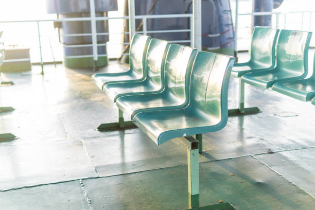 rows of empty passenger seats inside the ferry ship. - passenger ship nautical vessel passenger craft ferry 뉴스 사진 이미지