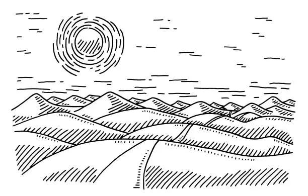 Vector illustration of Road Desert Landscape Summer Heat Drawing