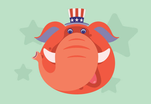 red elephant wearing Uncle Sam top hat icon vector illustration of red elephant wearing Uncle Sam top hat icon republican elephant logo stock illustrations