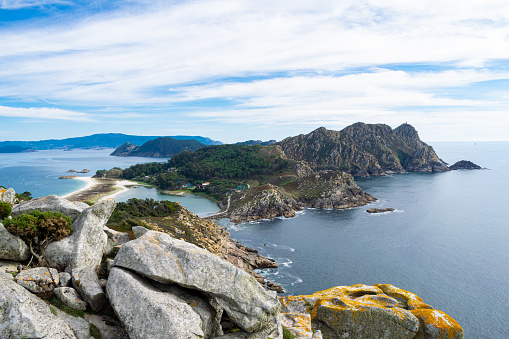 Panoramic view of the Cies islands. National park in Galicia - Spain