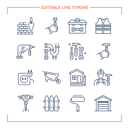 Editable Line Icons for Renovation.