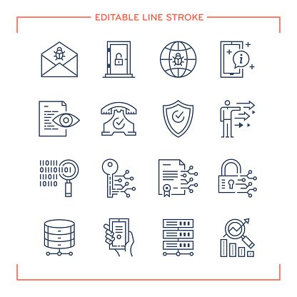 Editable Line Icons for Online Security.