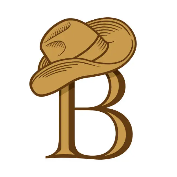 Vector illustration of Cowboy Hat Over Golden Letter 