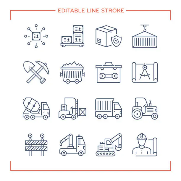 Vector illustration of Editable Line Icons for Industry