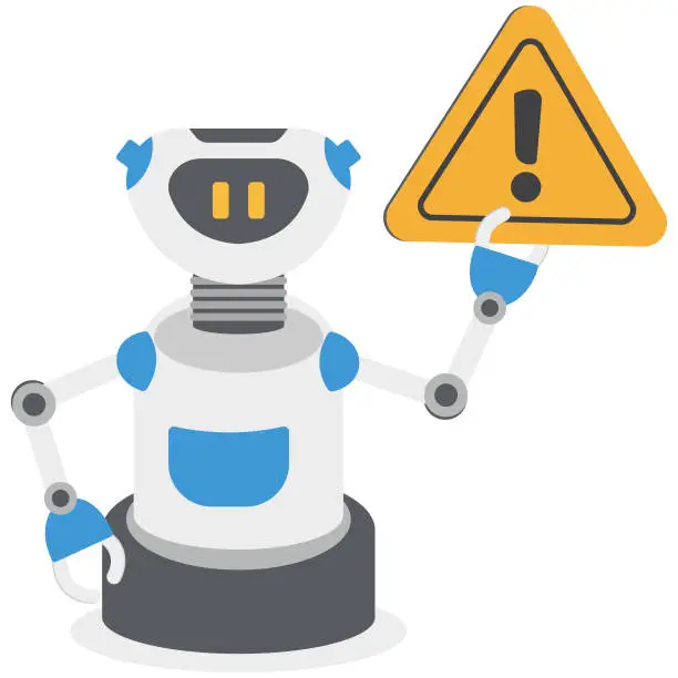 Vector illustration of Modern Robot Warning Message Error Futuristic Artificial Intelligence Technology Concept Flat Vector Illustration