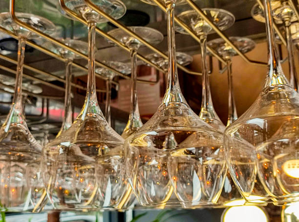 glass martini drinking goblets at glasgow scotland england UK