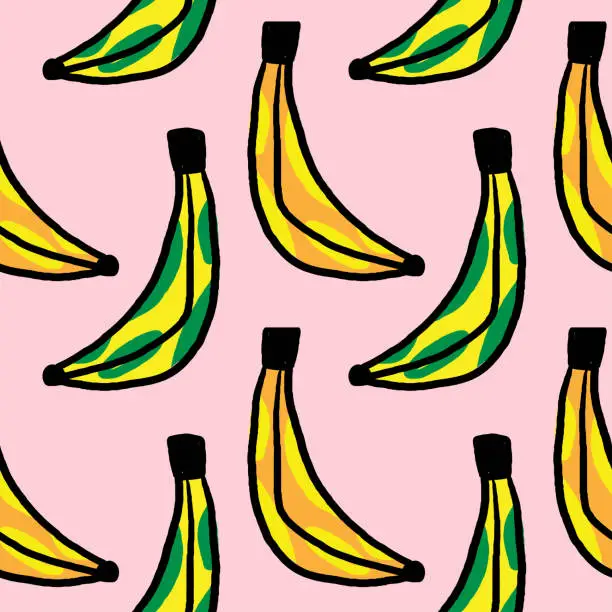 Vector illustration of Hand drawn banana fruit seamless pattern