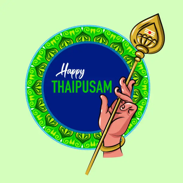 Vector illustration of Happy Thaipusam or Thaipoosam festival celebrated by the Tamil community in India. Lord murugan hand holding Vel, spear