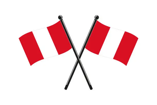 Vector illustration of national flags of  Republic of Peru crossed on the sticks