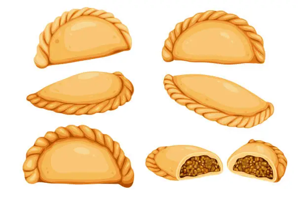 Vector illustration of Curry puff,Argentine empanada isolated on white background. Vector eps 10