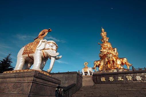 The Golden Statue of Universal Sage in Ten Directions\n at Mount Emei in Leshan City, Sichuan Province, China.