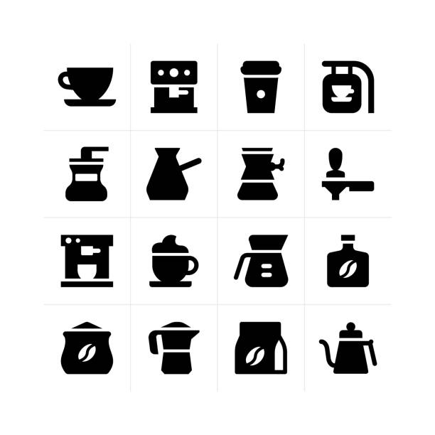 coffee icons - cafe coffee shop sidewalk cafe menu stock illustrations