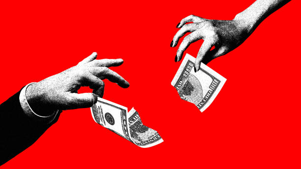 istock Hands tearing money over red background. Professional challenges, disagreement, greed. Contemporary art collage. 1959822672