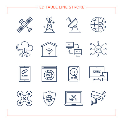 Editable Line Icons for Internet.