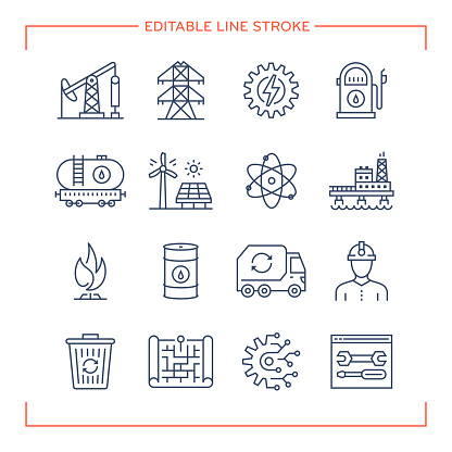 Editable Line Icons for Energy Resources.