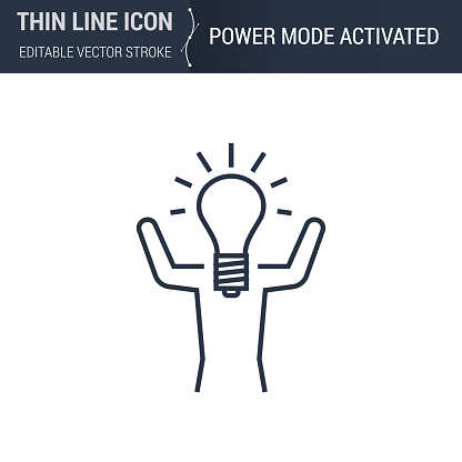 Power Mode Activated Icon - Thin Line Business Symbol. Ideal for Web Design. Quality Outline Vector Concept. Premium Mono Linear Logo.