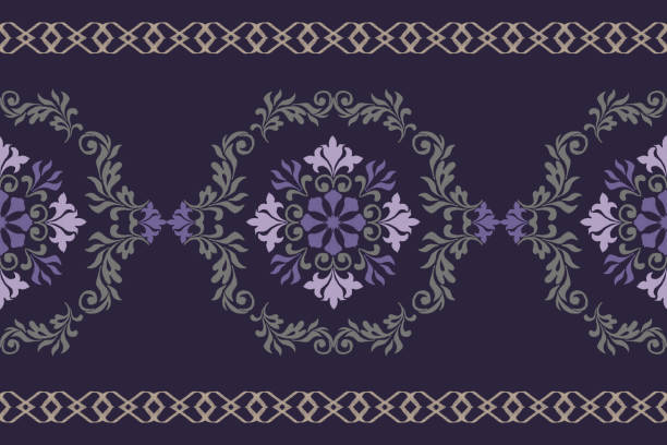 thai woven fabric patterns designed embroidery ikat style. vector illustrations. - loom ancient art backgrounds stock-grafiken, -clipart, -cartoons und -symbole