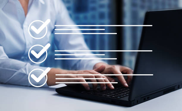 istock Survey form, check marks on checklist, document control, filling online form and answering questions, business project concept. 1959890604