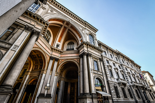 Ornamented Facade Of Gallerie Vittorio Emanuele II Entrance In Milan, Italy