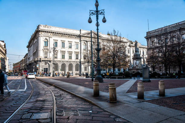 Busy Day At Piazza Della Scala In Milan, Italy