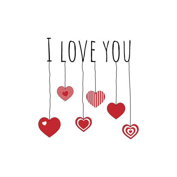 ilustrações de stock, clip art, desenhos animados e ícones de i love you. love message with hanging hearts. - i love you frase em inglês