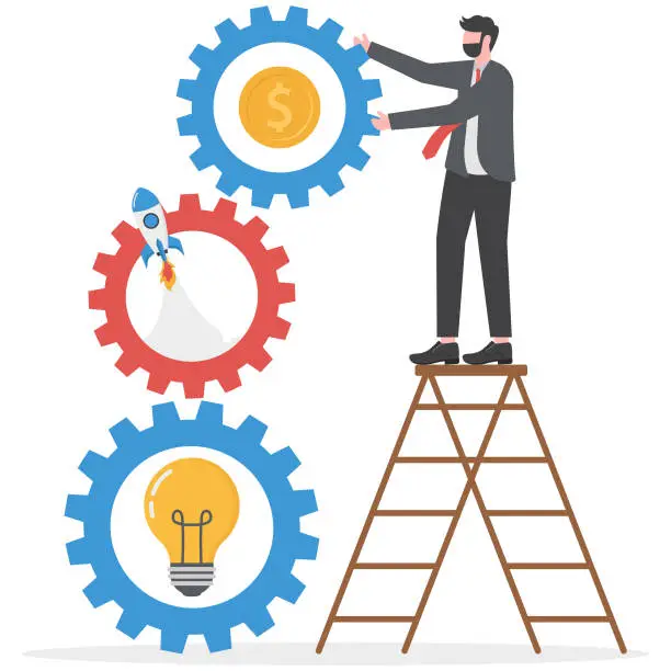 Vector illustration of Business Management and Process Illustration, Person Working with Efficiency and Modern Productivity Style