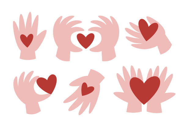 istock Set of illustrations of heart in hands. St Valentine's Day flat style vector 1959960064