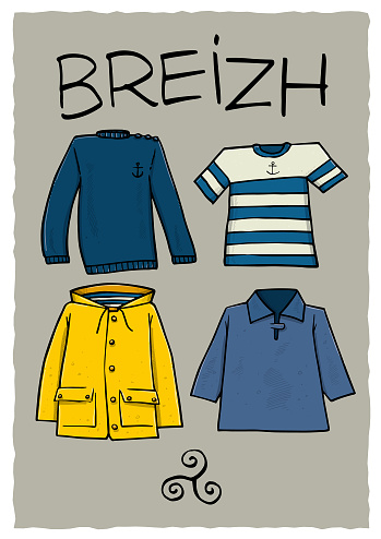 BZH, Bretagne, icône, vêtement, vareuse, ciré jaune, pull, t-shirt rayé