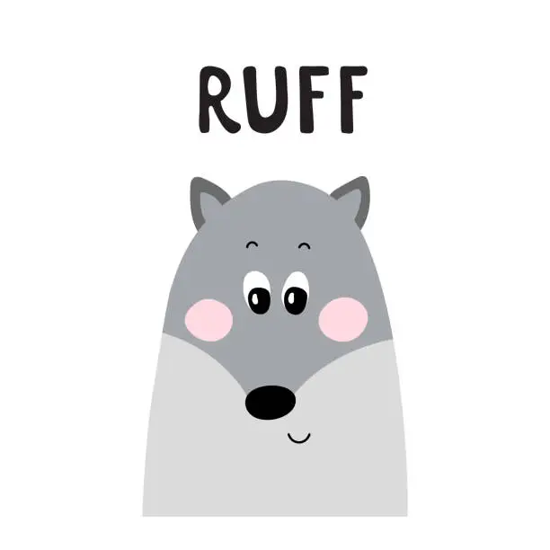 Vector illustration of Solo print illustration for kid with wolf and text Ruff