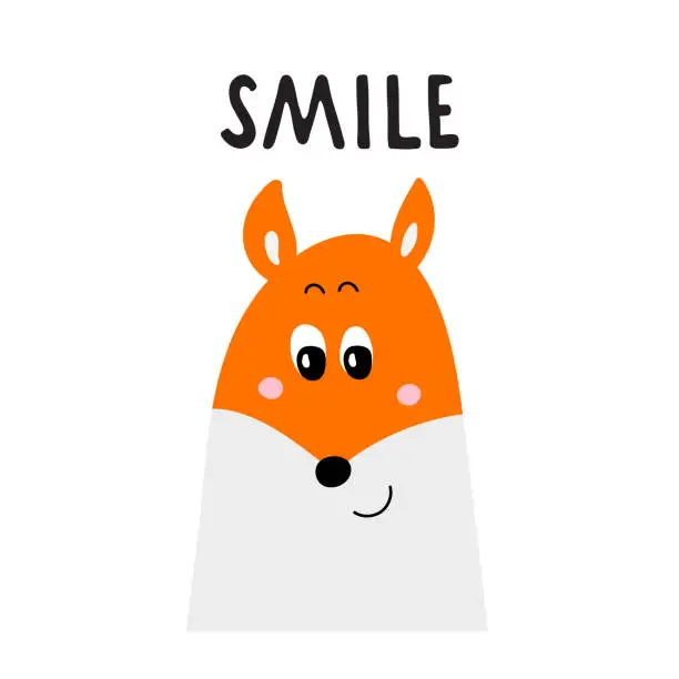 Vector illustration of Solo print illustration for kid with fox and text Smile