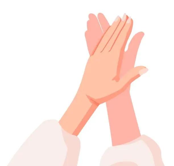 Vector illustration of Female hands is clapping. Applauding female hands. Congratulation gesture. Vector isolated illustration