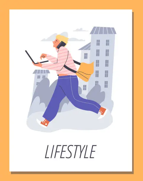 Vector illustration of Poster or vertical banner about freelance lifestyle flat style