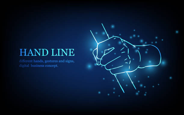 istock Human hand line, different hands, gestures and signs, digital business concept, futuristic digital innovation background vector illustration. 1960011011