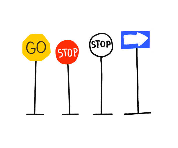 istock Set of road signs. Stop, go and direction arrow. Child illustrat 1960013309