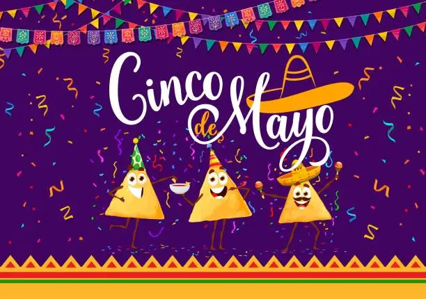 Vector illustration of Cinco de Mayo holiday banner, Mexican nachos chips