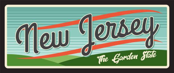 New Jersey garden state, retro travel plate. Vector retro banner, sign for tourism destination, vintage board, Trenton capital. Antique signboard, touristic landmark plaque with US state