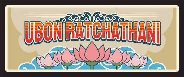 Vector illustration of Ubon Ratchathani Thai province retro travel plate