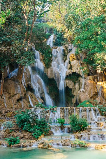 Scenic view of refreshing  Kuang Si waterfall in the jungles