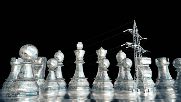 chess board with electrical tower plant, energy background concept