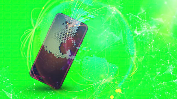 smartphone background in green screen and earth connections overlay