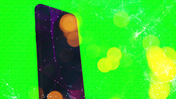 smartphone background in green screen and earth connections overlay