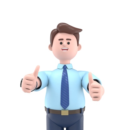 3D illustration of Asian man Felix approving doing positive gesture with hand, thumbs up smiling and happy for success. Winner gesture.