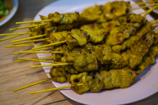 istock Grilled pork satay with skewer on dish 1960115417