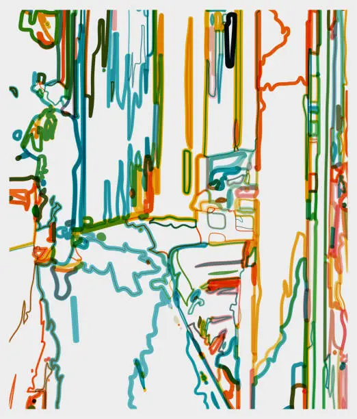 Vector illustration of abstract liquid line art style,girl in home interior scene art illustration