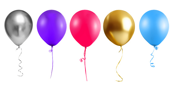 A set of balloons isolated on white background. Children's party design element