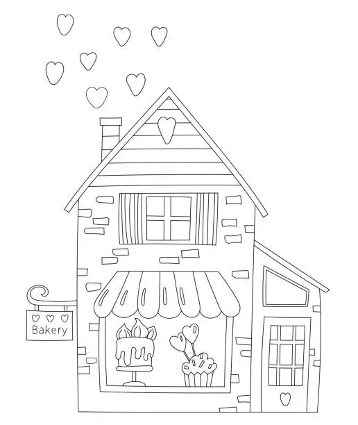 Vector illustration of Coloring Page - Cute Bakery Illustration With Lots Of Sweets