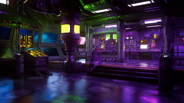 istock Control room in a science fiction space station or ship.  3D illustration. 1960187808